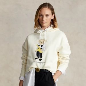 Women’s Jazz Polo Bear Cropped Fleece Hoodie in Clubhouse Cream, size XS